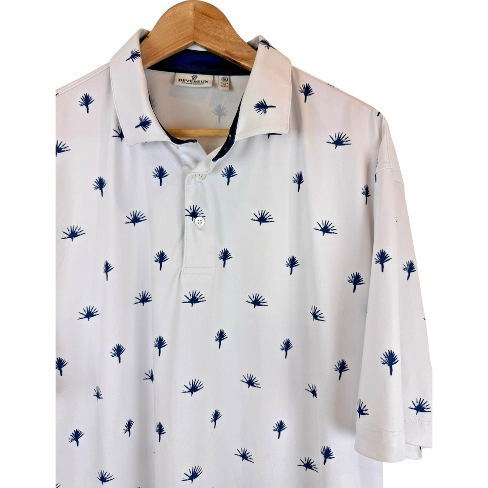 Devereux Polo Men's XL Golf AOP Stretch Performance‎ Lightweight White Palm
